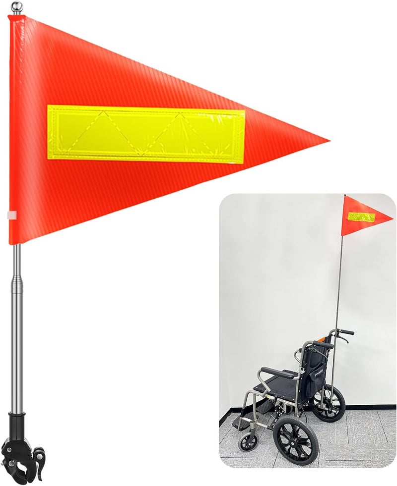 RAXCONN Wheelchairs Flag Orange Safety Flag with Reflective Strip and 5.3 Feet Retractable Flagpole, Wheelchairs Flags Holder, Bike Flag with Pole and Mount for Safety - Image 1